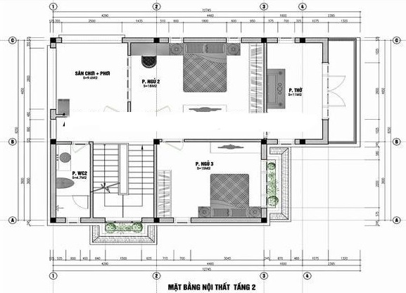 Mặt bằng bố tr&iacute; nội thất tầng 2 biệt thự