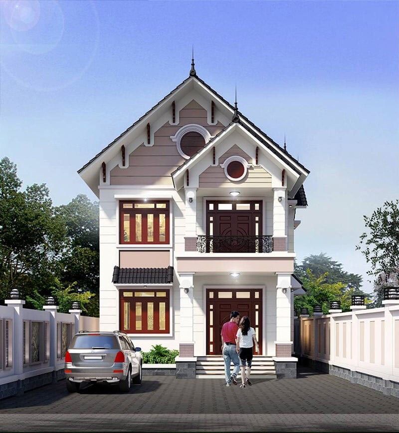 Phối cảnh 3D mẫu biệt thự 2 tầng m&aacute;i Th&aacute;i hiện đại
