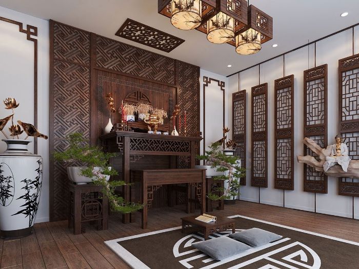 Kh&ocirc;ng gian ph&ograve;ng thờ rộng r&atilde;i, b&agrave;i tr&iacute; tho&aacute;ng đẹp, đảm bảo t&iacute;nh t&ocirc;n nghi&ecirc;m cần c&oacute;.