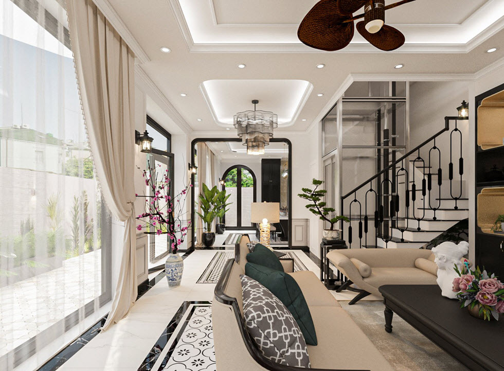 Bộ cục kh&ocirc;ng gian được xử l&yacute; kh&eacute;o l&eacute;o, nội thất kiểu d&aacute;ng thanh tho&aacute;t, chiều cao vừa phải để kh&ocirc;ng cản trở tầm nh&igrave;n cũng như đường đi của &aacute;nh s&aacute;ng.