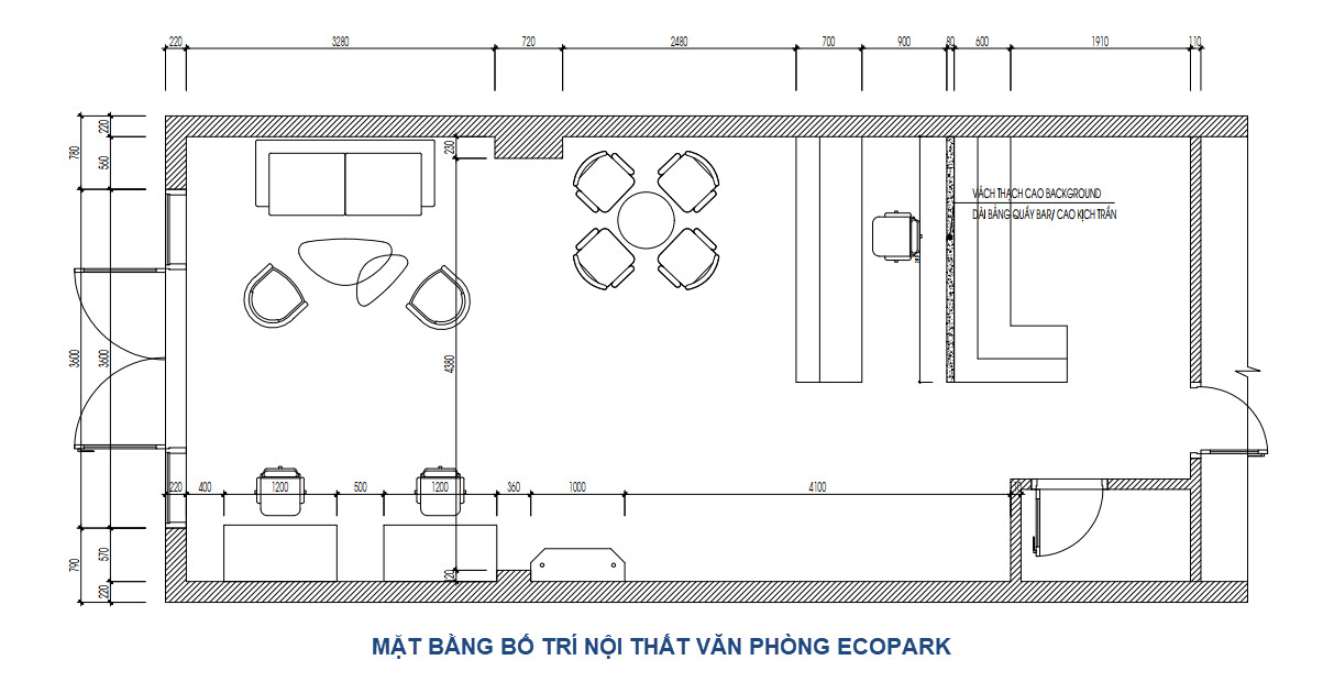 Sơ đồ bố tr&iacute; nội thất văn ph&ograve;ng tại tầng 1 của căn shophouse