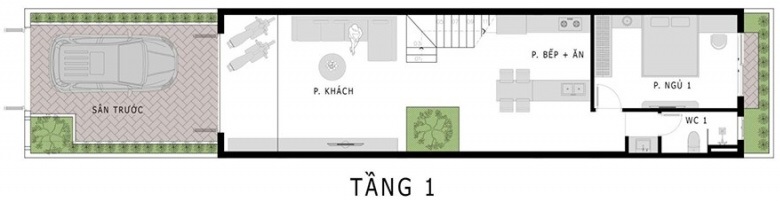 Mặt bằng tầng 1 nh&agrave; ống hiện đại