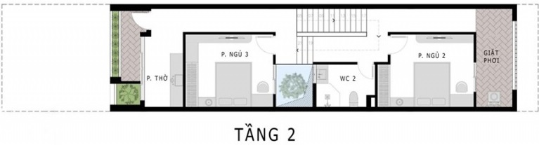 Mặt bằng bố tr&iacute; nội thất tầng 2 nh&agrave; ống