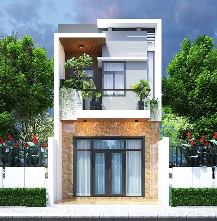 Phối cảnh 3D mẫu nh&agrave; ống 2 tầng phong c&aacute;ch hiện đại 