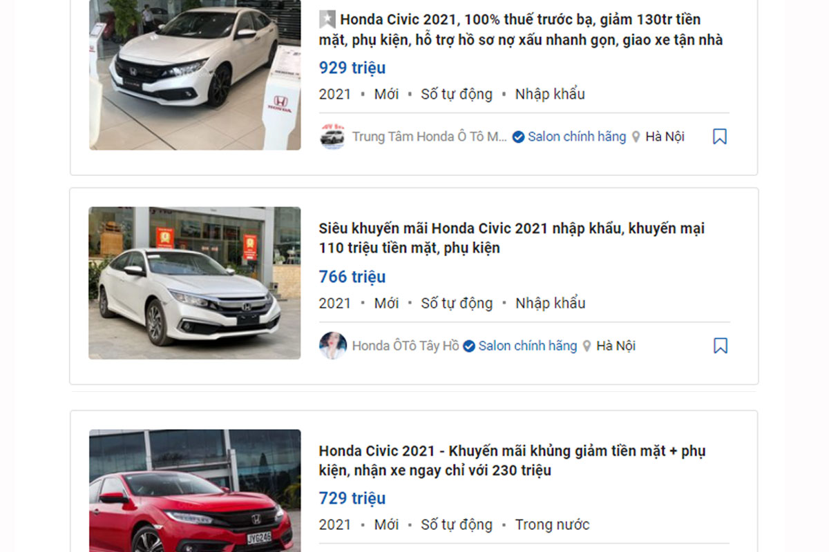 đại lý ưu đãi Honda Civic hơn trăm triệu.