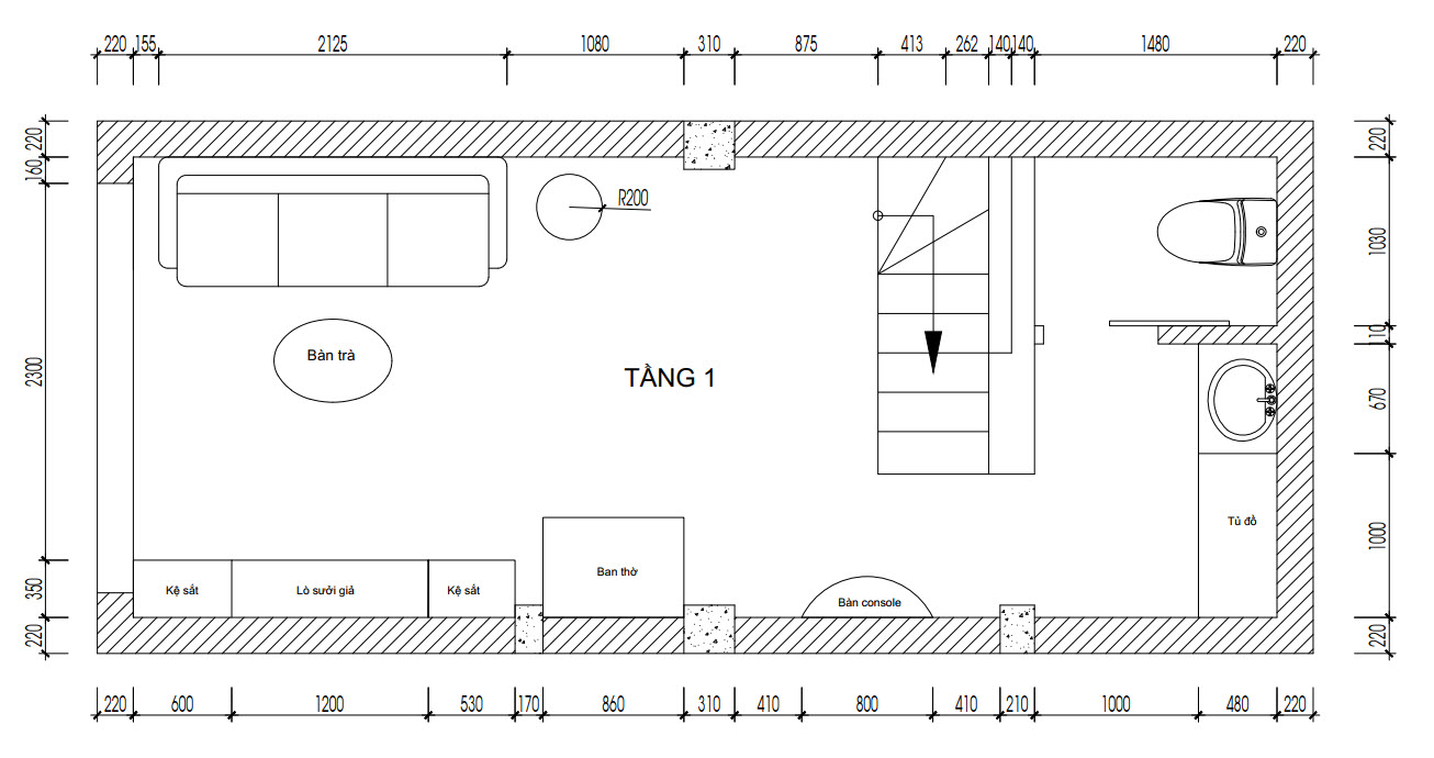 Sơ đồ bố tr&iacute; nội thất tầng 1 nh&agrave; phố