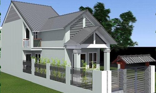 Phối cảnh mẫu nh&agrave; cấp 4 c&oacute; g&aacute;c lửng