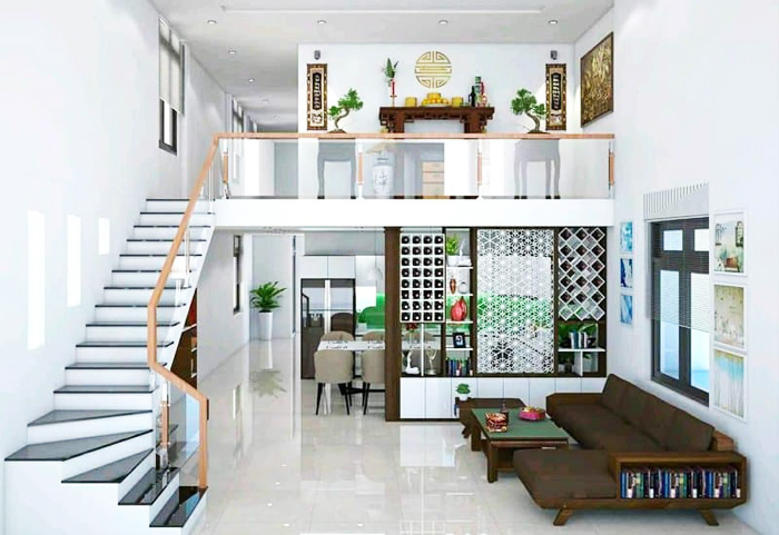 Với thiết kế g&aacute;c lửng th&ocirc;ng minh, kh&ocirc;ng gian sinh hoạt chung trong nh&agrave; cấp 4 trở n&ecirc;n cao tho&aacute;ng, rộng r&atilde;i hơn.