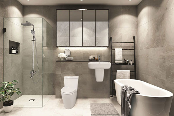 Nếu ph&ograve;ng tắm rộng r&atilde;i, bạn c&oacute; thể c&acirc;n nhắc bố tr&iacute; bồn tắm kết hợp buồng tắm v&ograve;i sen.