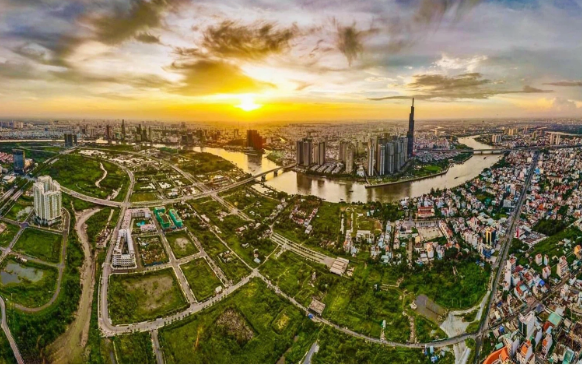 hình ảnh một góc TP.HCM lúc bình minh