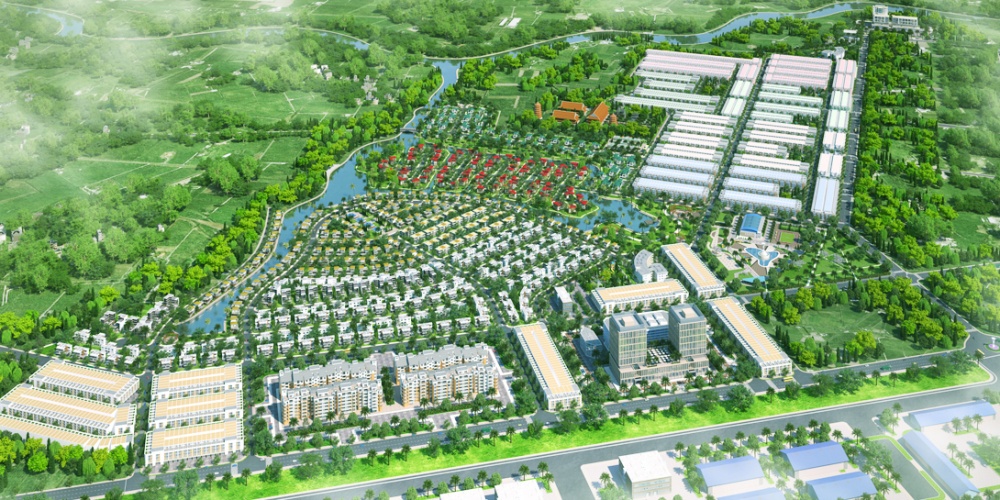 hình ảnh phối cảnh tổng thể một dự án khu đô thị nhìn từ trên cao