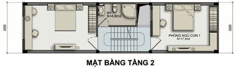 Mặt bằng bố tr&iacute; nội thất tầng 2 nh&agrave; ống