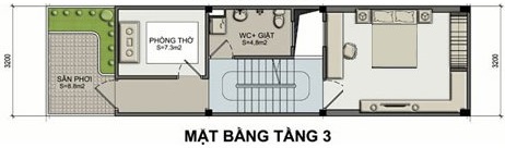 Mặt bằng bố tr&iacute; nội thất tầng 3 nh&agrave; ống