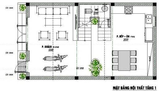 Mặt bằng chức năng tầng 1 nhà ống