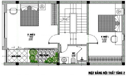 Mặt bằng chức năng tầng 2 nhà ống