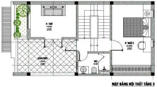 Mặt bằng chức năng tầng 3 nhà ống