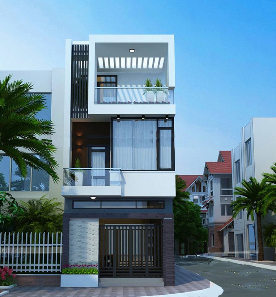 Phối cảnh 3D mẫu nhà ống 3 tầng phong cách hiện đại