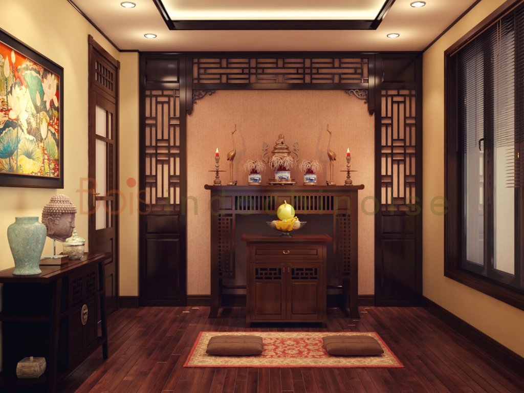 Mẫu phòng thờ trang trọng, thoáng đãng.