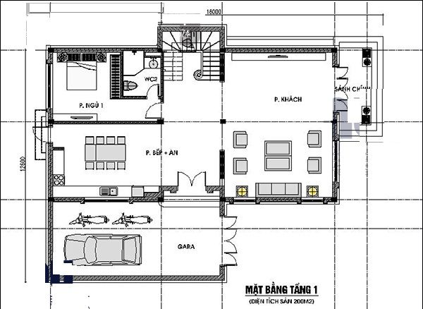 Mặt bằng thiết kế tầng 1 biệt thự hiện đại