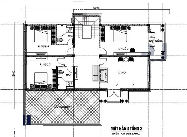 Mặt bằng chức năng tầng 2 biệt thự