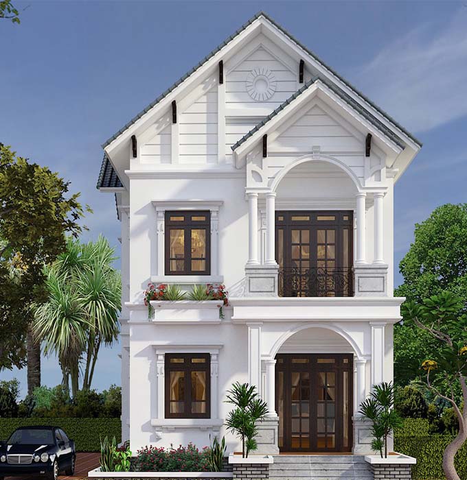 Phối cảnh 3D mẫu biệt thự 2 tầng phong cách tân cổ điển