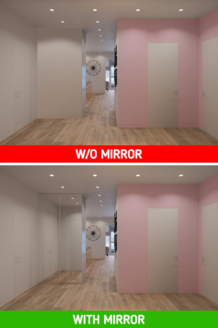 Gương là trợ thủ đắc lực trong việc nới rộng không gian lối vào. Gương là trợ thủ đắc lực trong việc nới rộng không gian lối vào.
