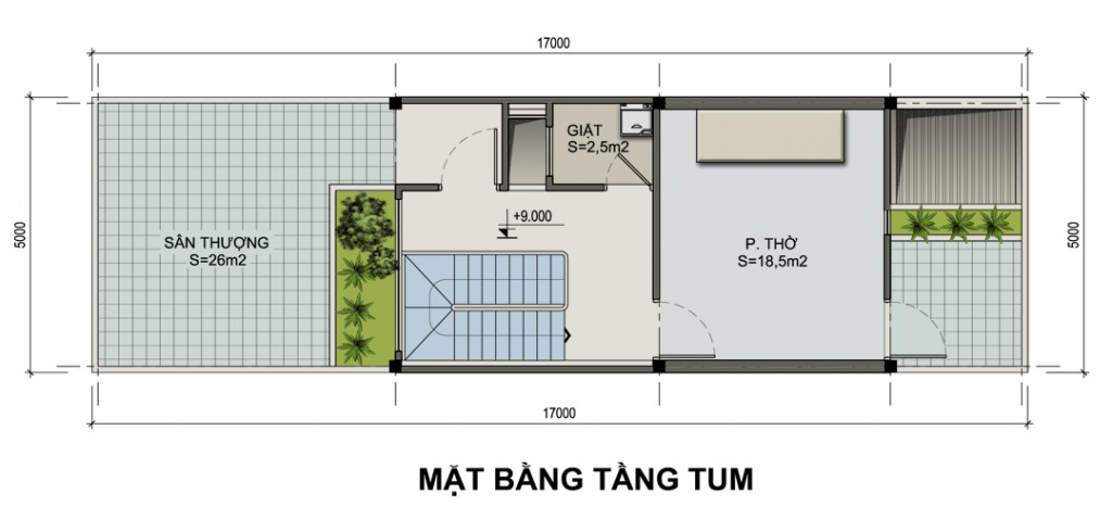 Mặt bằng chức năng tầng tum nhà ống
