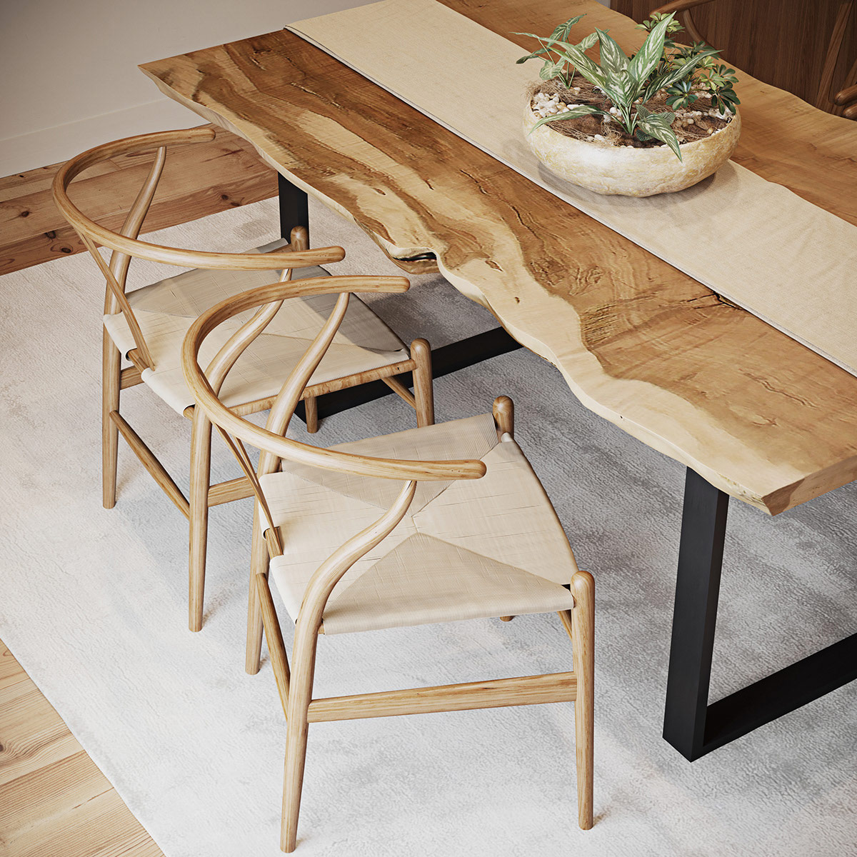 Nội thất phòng ăn kết hợp hài hòa giữa phong cách Boho và Scandinavian tinh tế.