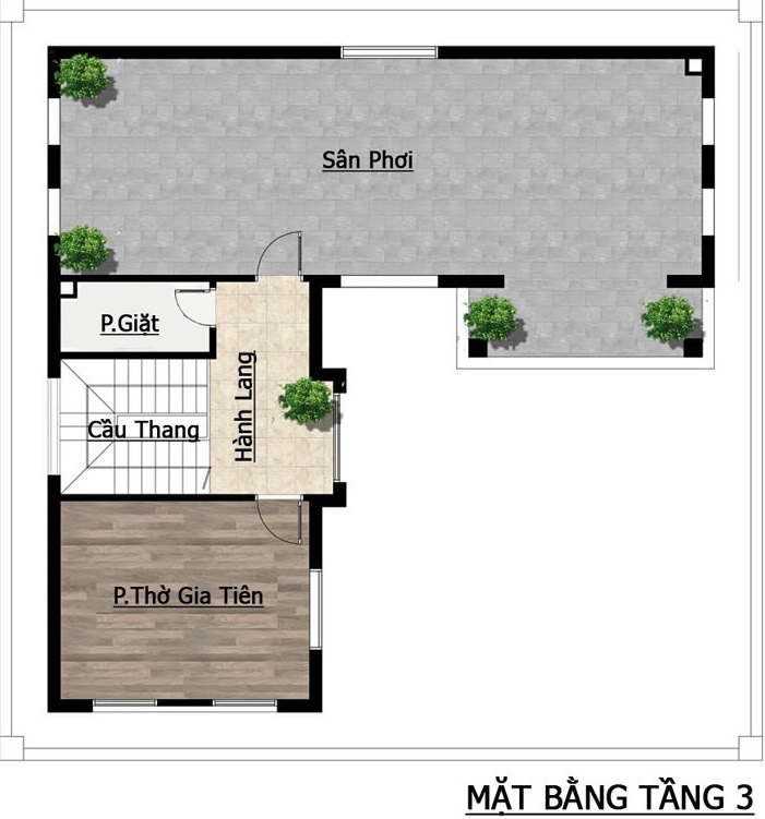 Mặt bằng c&ocirc;ng năng tầng 3 biệt thự