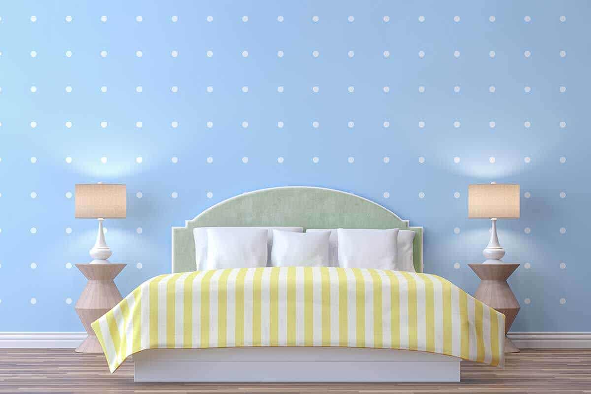 phòng ngủ tuổi teen màu pastel xanh, hồng, trắng kết hợp