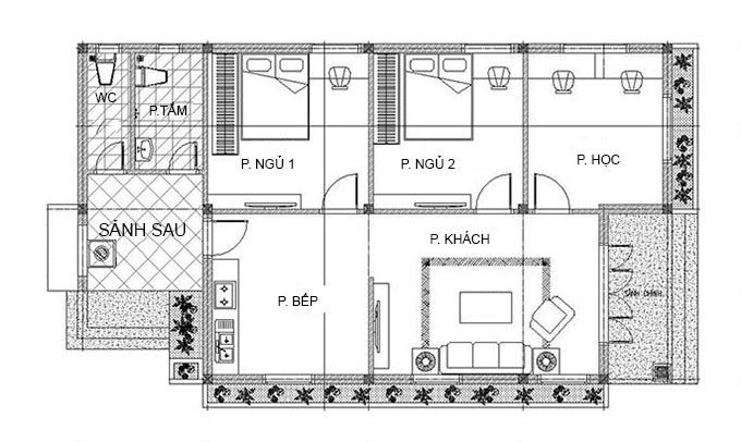 Mặt bằng công năng nhà cấp 4 mái Thái