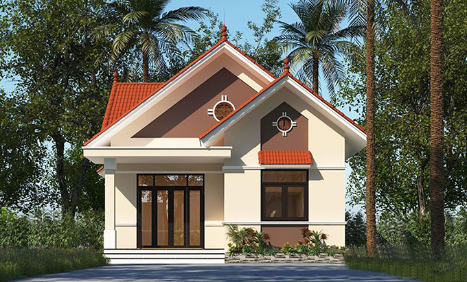 Phối cảnh 3D mẫu nhà cấp 4 mái Thái hiện đại