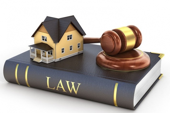h&igrave;nh ảnh m&ocirc; h&igrave;nh ng&ocirc;i nh&agrave; v&agrave; b&uacute;a ph&aacute;p luật đặt tr&ecirc;n cuốn s&aacute;ch d&agrave;y, g&aacute;y s&aacute;ch in chữ LAW