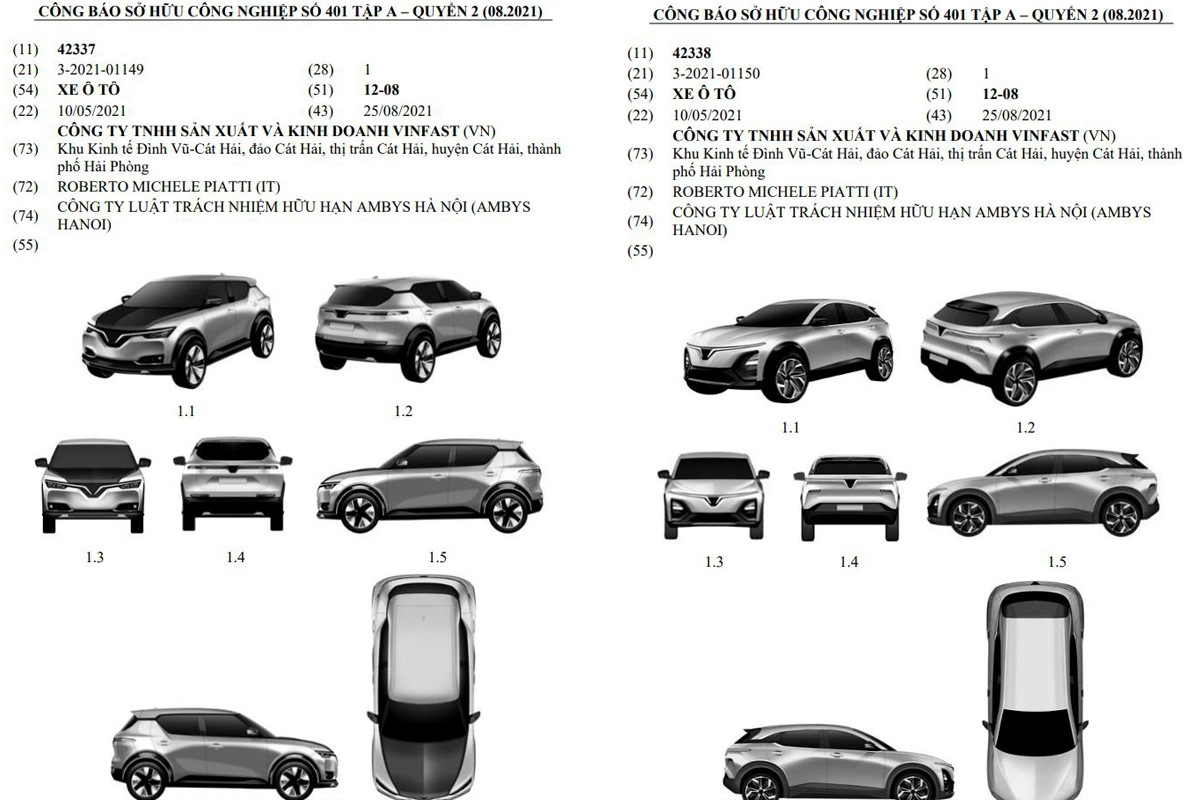 Bộ đ&ocirc;i xe VinFast được đăng k&yacute; bản quyền v&agrave;o th&aacute;ng 8/2021