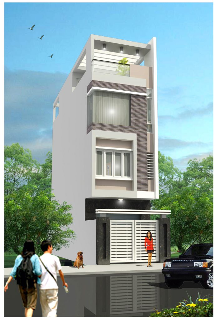 Phối cảnh 3D mẫu nh&agrave; ống 3,5 tầng phong c&aacute;ch hiện đại