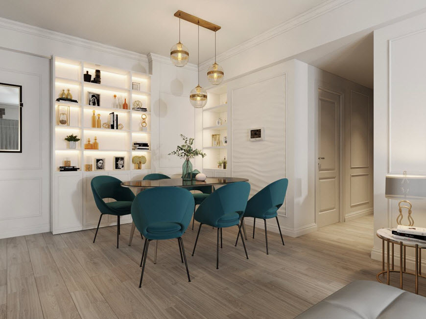 Tủ rượu ngo&agrave;i chức năng đơn thuần c&ograve;n đ&oacute;ng vai tr&ograve; l&agrave; điểm nhấn trang tr&iacute; sinh động, h&uacute;t mắt cho kh&ocirc;ng gian ăn uống trong căn hộ 93m2.