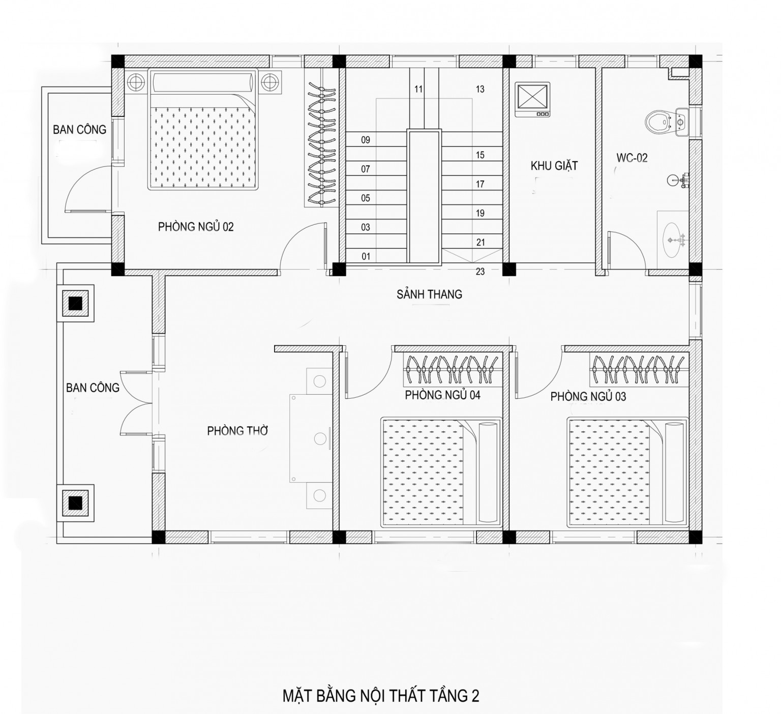 Mặt bằng tầng 2 biệt thự hiện đại