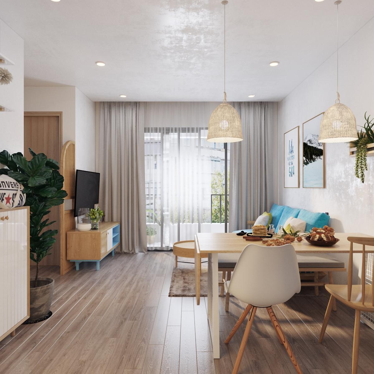 Từ lối v&agrave;o mở ra kh&ocirc;ng gian sinh hoạt chung rộng tho&aacute;ng, ngập tr&agrave;n &aacute;nh s&aacute;ng tự nhi&ecirc;n. Nội thất gỗ m&agrave;u s&aacute;ng mang hơi hướng phong c&aacute;ch Scandinavian hiện đại, tối ưu h&oacute;a c&ocirc;ng năng.