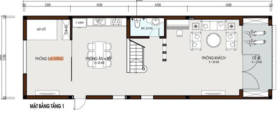Mặt bằng chức năng tầng 1 nhà ống hiện đại