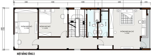 Mặt bằng chức năng tầng 2 nhà ống