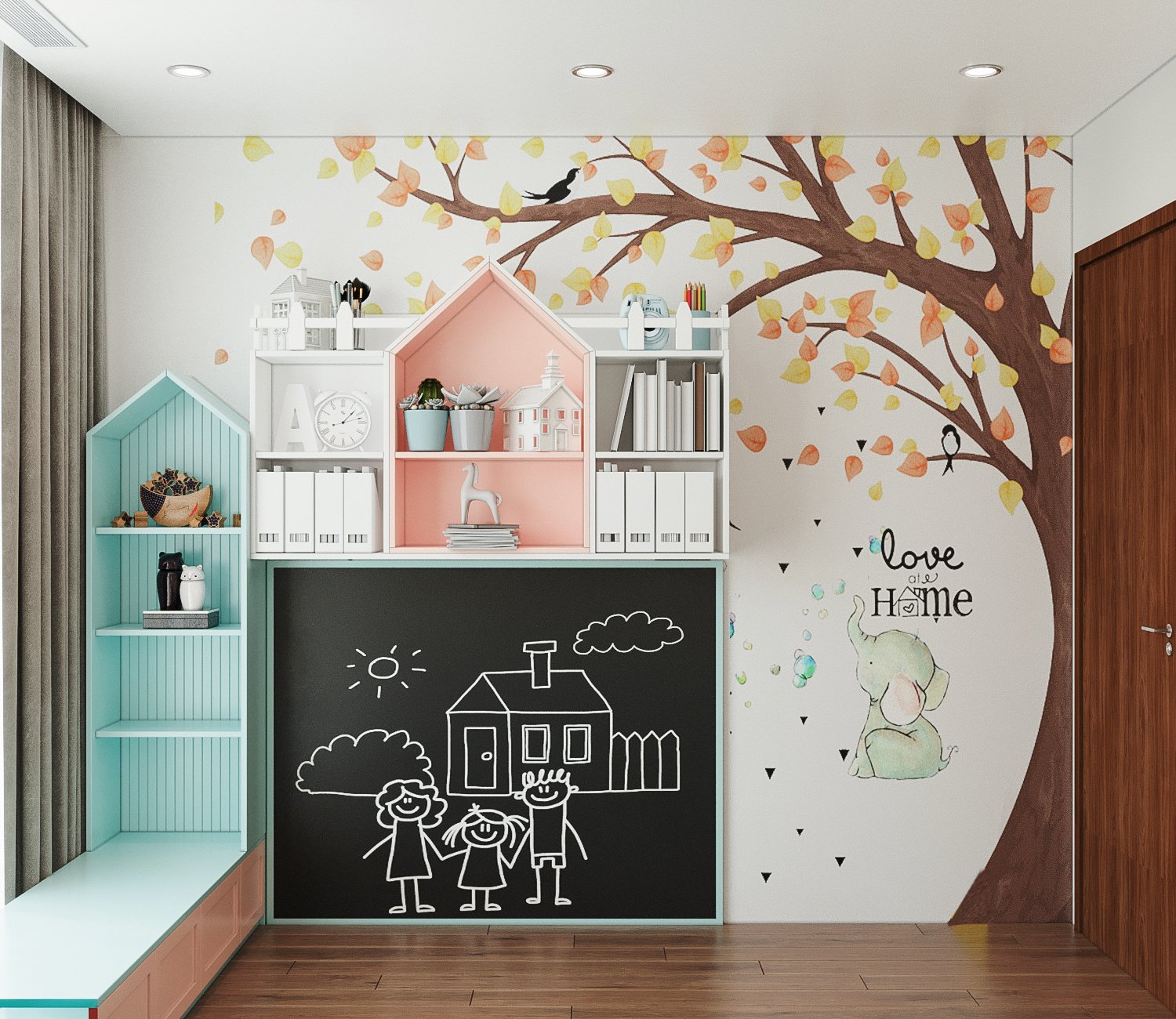 Ghế ngồi b&ecirc;n cửa sổ, nơi trẻ đọc s&aacute;ch, vui đ&ugrave;a c&ugrave;ng bạn b&egrave;. Với thiết kế linh hoạt, gia chủ c&oacute; thể thay đổi c&aacute;ch b&agrave;i tr&iacute; ph&ograve;ng khi trẻ lớn l&ecirc;n. 