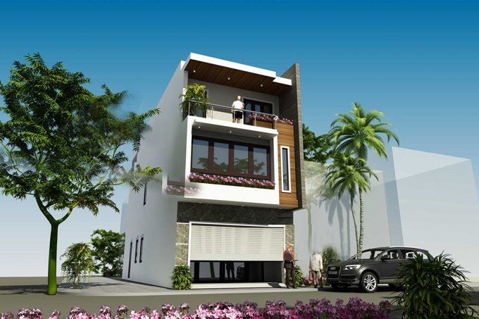 Phối cảnh 3D mẫu nhà ống 3 tầng phong cách hiện đại