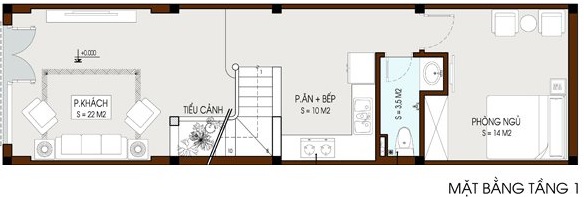 Mặt bằng chức năng tầng 1 nhà ống hiện đại