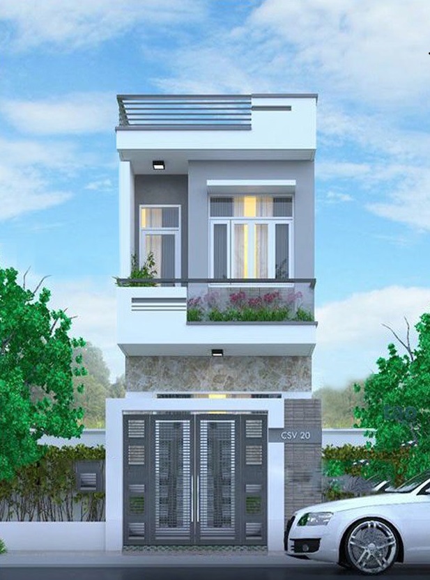 Phối cảnh 3D mẫu nhà ống 2 tầng phong cách hiện đại