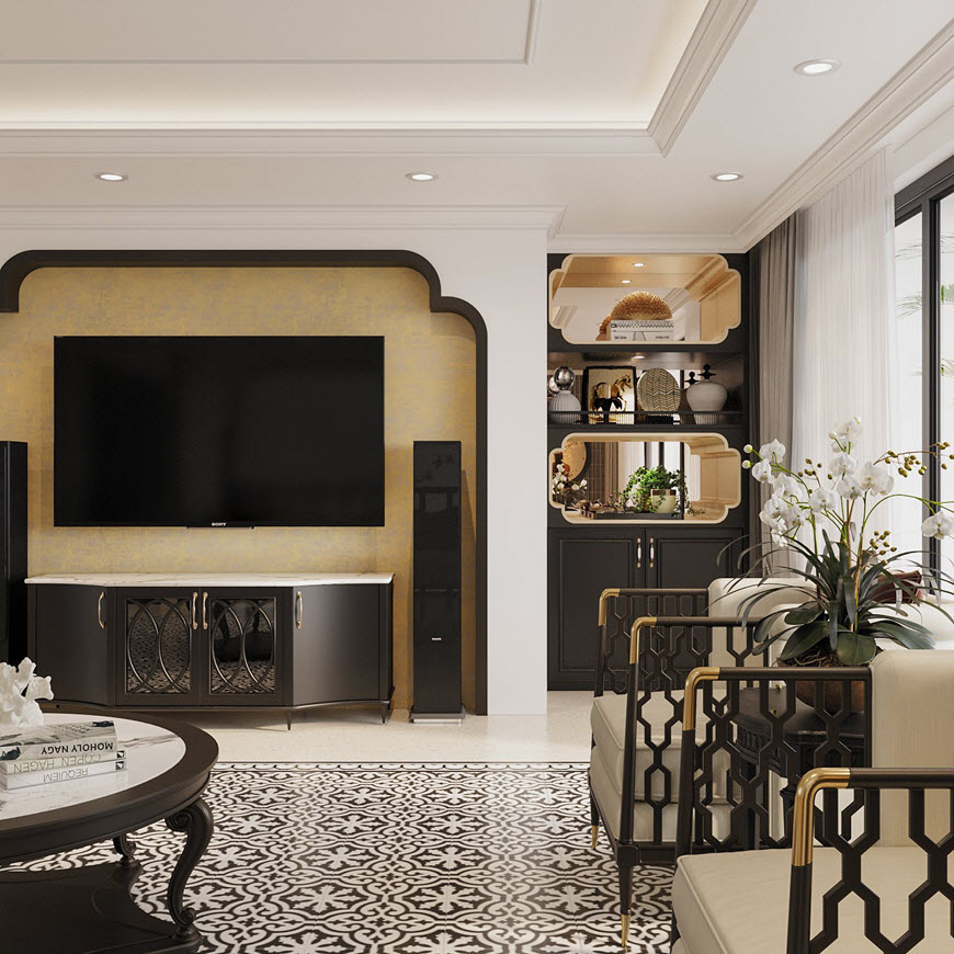 Tủ kệ lưu trữ, ngoài chức năng đơn thuần còn đóng vai trò là điểm nhấn trang trí hút mắt.