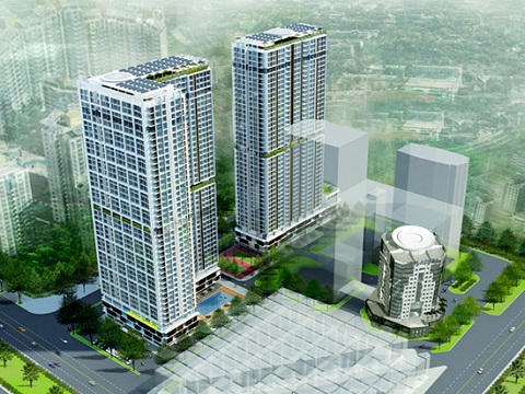 phối cảnh một dự &aacute;n bất động sản với c&aacute;c t&ograve;a chung cư cao tầng