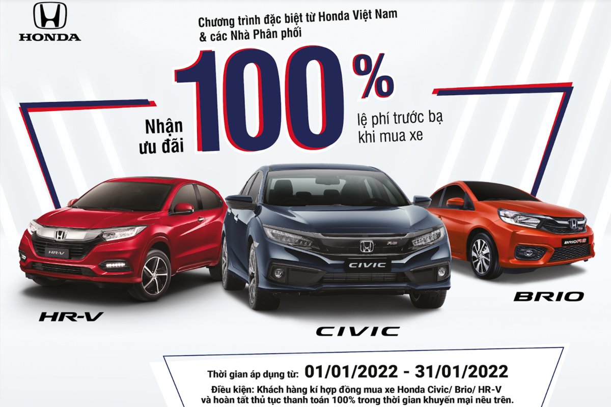 Khách mua xe Honda Civic, HR-V và Brio được hỗ trợ ph&iacute; trước bạ