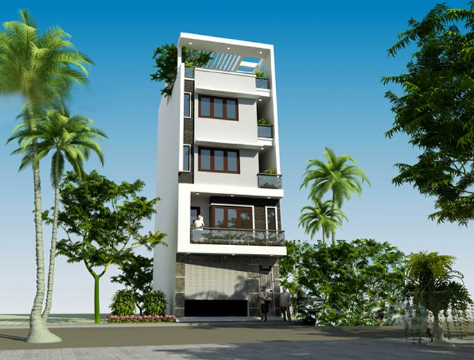 Phối cảnh 3D mẫu nh&agrave; ống 4 tầng kết hợp kinh doanh