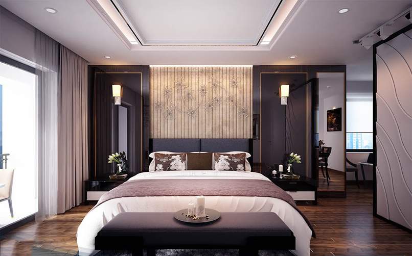 Mẫu thiết kế nội thất ph&ograve;ng ngủ master rộng tho&aacute;ng, nhiều &aacute;nh s&aacute;ng tự nhi&ecirc;n. S&agrave;n gỗ giữ ấm đ&ocirc;i ch&acirc;n v&agrave; tạo cảm gi&aacute;c th&acirc;n thuộc.