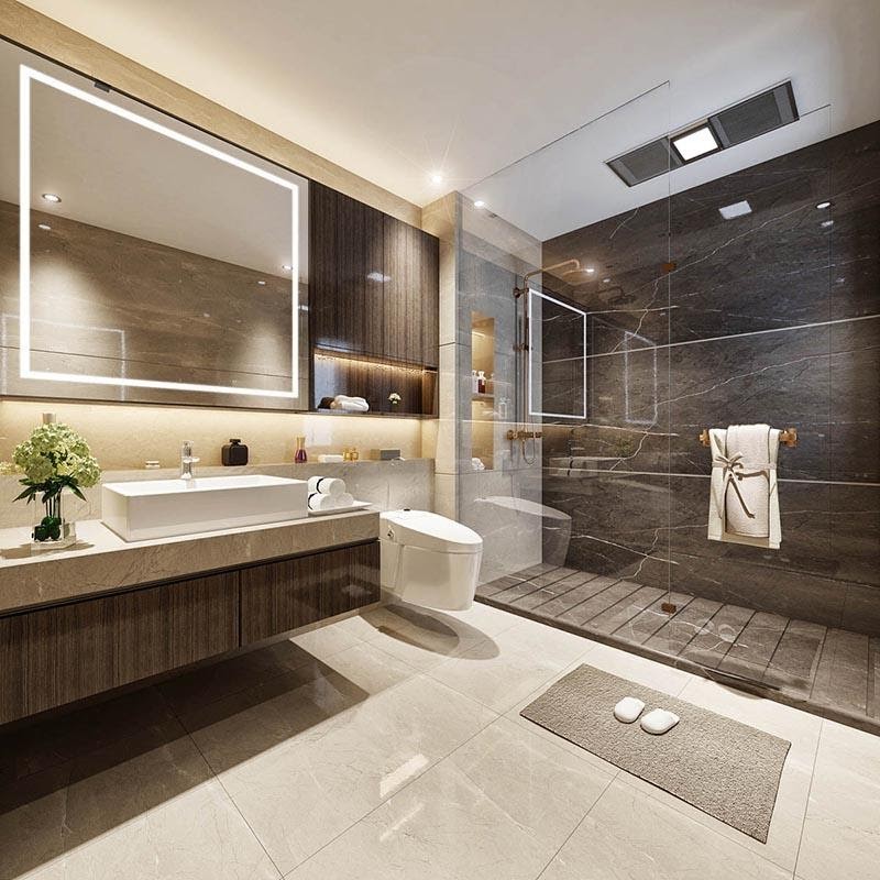 Phòng tắm, vệ sinh trong nhà ống 3 tầng Phòng tắm, vệ sinh phong cách hiện đại sang trọng trong nhà ống 3 tầng với vách ngăn kính trong suốt như tàng hình.